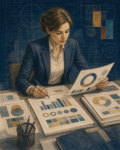 An HR specialist studies a Nova Polis analytical report